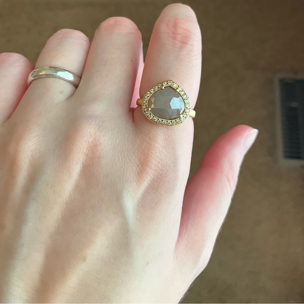 Yasuko Azuma 18k gold & large diamond halo ring, rose cut checkerboard cut, 7 - Picture 13 of 15
